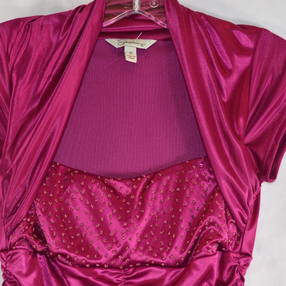 Bodycon Pink Beaded Rouched Dress SZ S Speekless - Picture 6 of 8